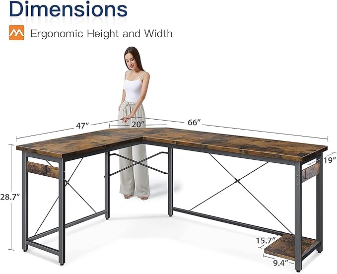 Coleshome 66" L Shaped Larger Gaming Desk, Corner Computer Desk, Sturdy Home Office Computer Table, Writing Workstation, Vintage