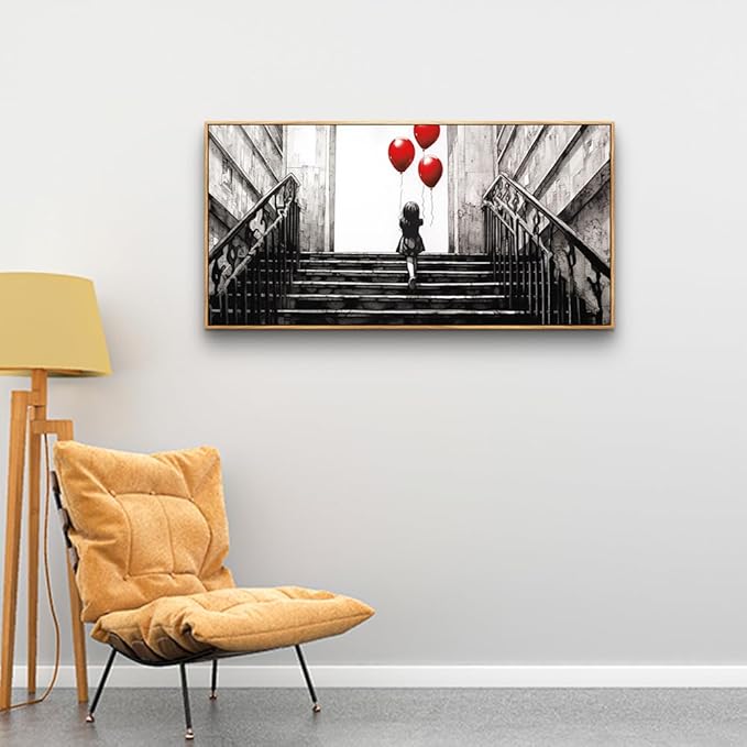 MHARTK66 Large Wall Art For Bedroom Wood Framed Canvas Wall Decor For Living Room Office Decoration Banksy Black And White Abstract Wall Painting Kid Graffiti Street Pictures Girl's Room Artwork