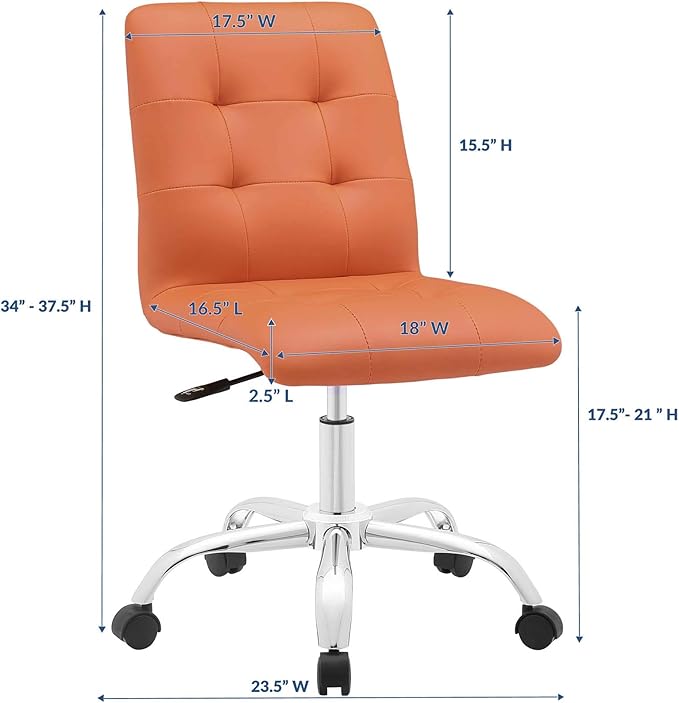Modway Prim Ribbed Armless Mid Back Swivel Conference Office Chair In Orange