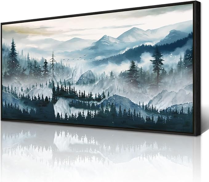 Wapluam Canvas Art Prints Wall Art For Living Room Large Black Framed Wall Decor For Bedroom Office Inspiration Pictures Fog forest Wall Painting Artwork Ready To Hang Abstract Home Decorations