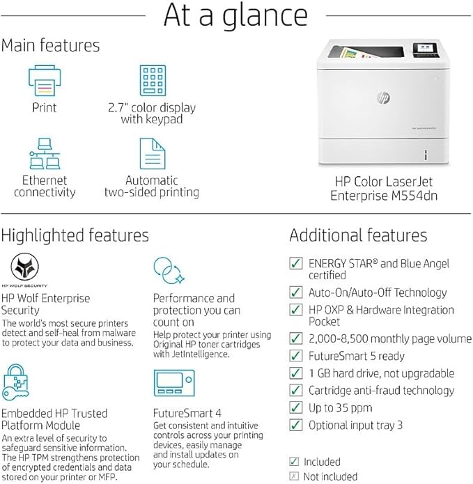 HP Color LaserJet Enterprise M554dn Duplex Printer (7ZU81A)