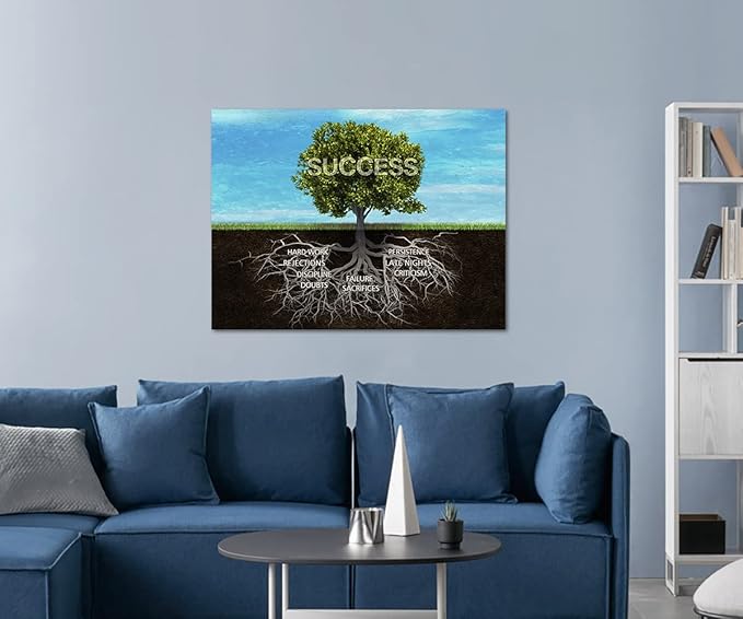Success Tree Motivational Framed Office Wall Art Canvas Painting Inspiring Art Inspirational Entrepreneur Quotes Persistence Hard Work Motivational Posters Artwork Ready to Hang-44 inch x 28 inch