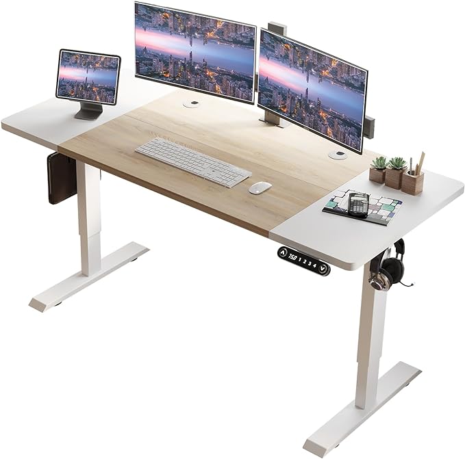 63 Inch Electric Standing Desk, Height Adjustable Sit Stand Desk with Memory Control and Spacious Desktop for Home Office