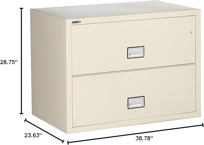 38 inch Wide 2-Drawer Lateral Fireproof File Cabinet – Legal and Letter Size Filing – Key Lock – Water Resistant – Fire Safe and Impact Rated – Putty Finish – Model LAT2W38P