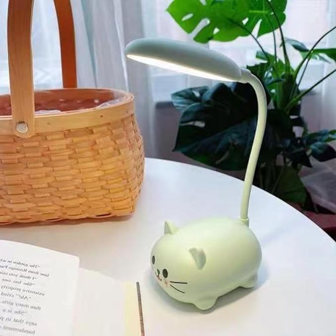 LED Desk Lamp for Kids,Mini Cat Night Light,Cute Cat Foldable USB Rechargeable Reading Light Bedroom Children's Bedside Study (Green)