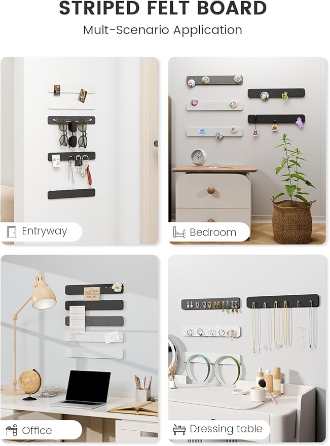 Fluxynara Cork Board Alternative Felt Strip Board 5-Pack 13"x2", Office Pin Board with 35 Push Pins, Adhesive Install for Bedroom Door & Home Office(Concrete Echo)