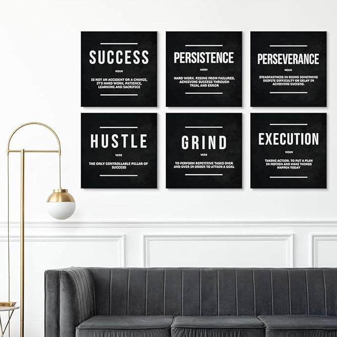 GUBIYU Motivational Wall Decor Black Office Art Inspirational Wall Art Office Wall Decor for Mens Motivational Quotes Posters for Living Room Encouraging Canvas Inspirational Gifts for Women 16"x16"