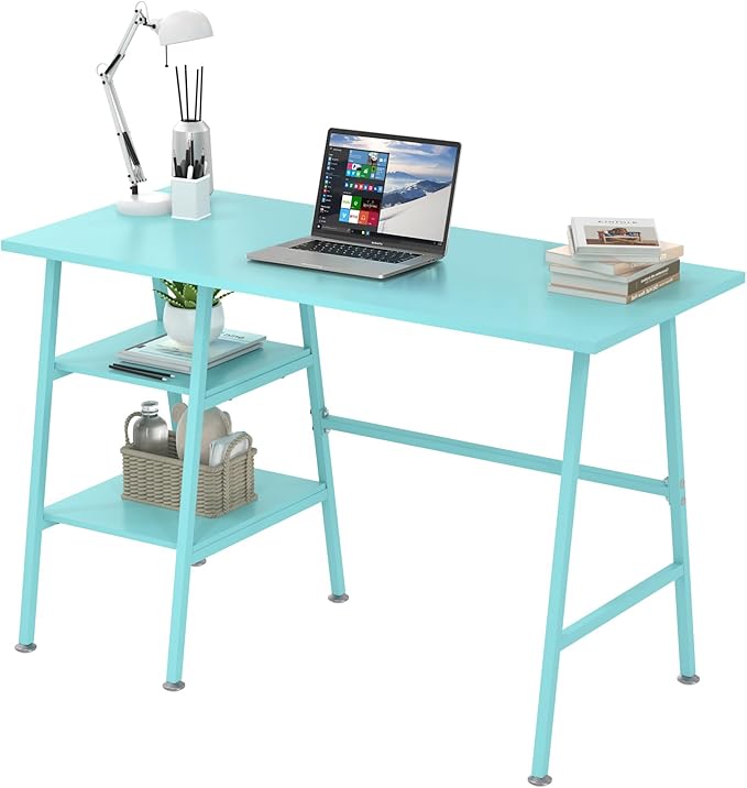 VECELO 43 Inch Computer Home Office Desk Modern Simple Writing Desk with Storage for Bedroom Simple Table Modern Student Study Desk,Water Proof, Walnut+Black Leg