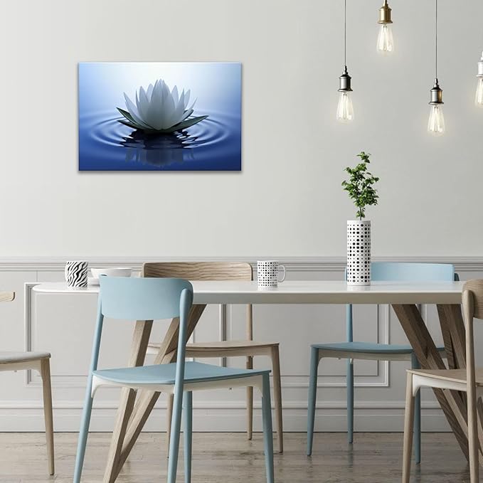 YIOZHAOFH White Lotus Wall Art Canvas Pictures Print Spiritual Meditation Artwork Poster for Yoga Room Bathroom Zen Spa Photo Decor Framed Ready to Hang (28 x 44inch)