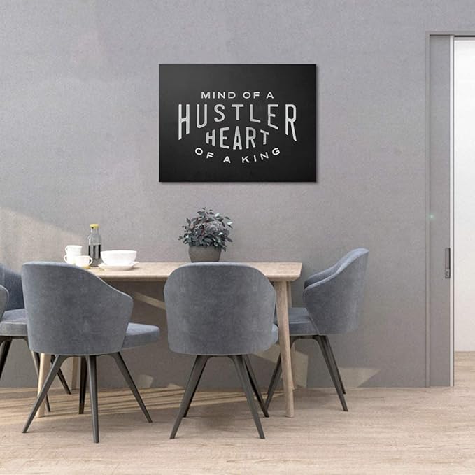 Mind Of A Hustler Heart Of A Queen - Inspirational Contemporary Entrepreneur Quotes Canvas Wall Art Black and White Motivational Framed Artwork HD Print Easy to Hang-24 Wx18 H