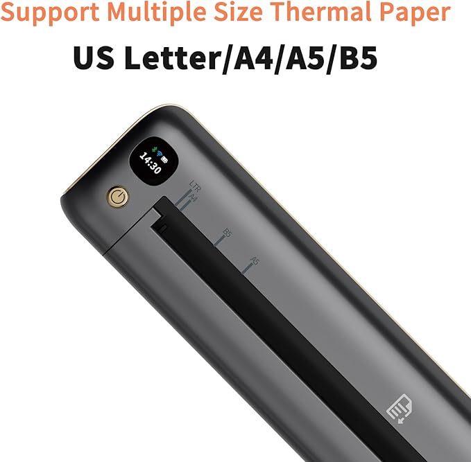 Rongta Portable Printer, Bluetooth Inkless Thermal Printer Wireless for Travel, Compatible with Android iOS Phone & Laptop, Supports 8.5" X 11" US Letter for Office, Home, Car, F81 (Gray)