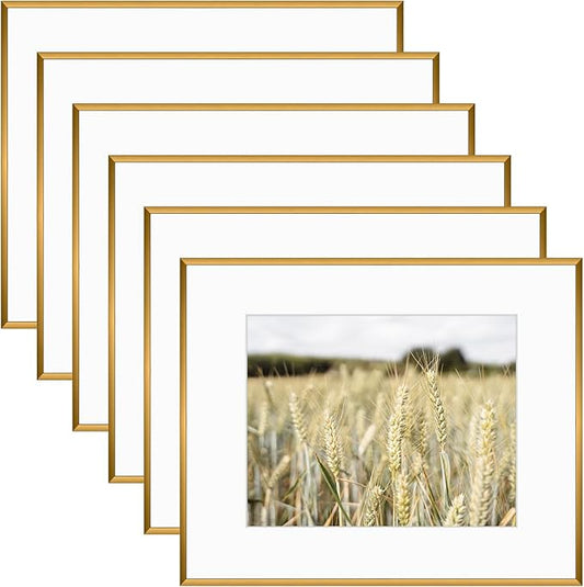 Golden State Art, Gallery Wall Frame Set of 6 - Bronze 16x20 Aluminum Photo Frames with Mat for 11x14 Pictures - 16 x 20 inch Metal Frame with Real Glass Cover - Elegant Home or Office Decor