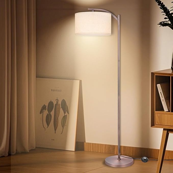 Floor Lamp for Living Room, Standing Lamp, Floor Lamp with Linen Lampshade for Home Décor, Office, Bedroom (Bulb Included) (Rose Gold)