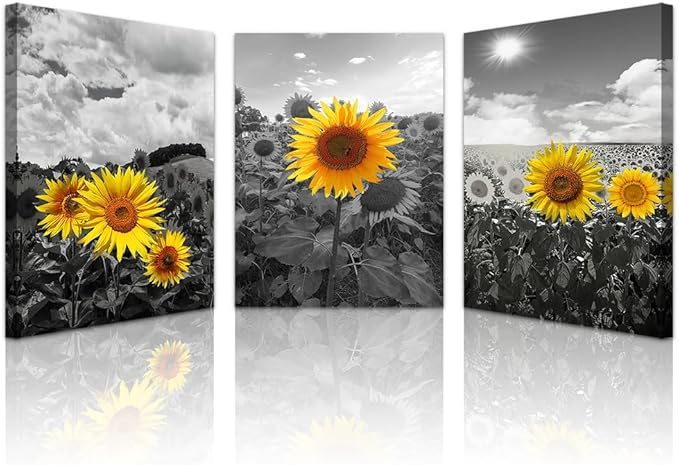 Lapremoly Black And White Sunflower Flowers Painting Large Canvas Wall Art For Living Room Wall Decoration For Bedroom Framed Wall Decor For Kitchen Bathroom Modern Artwork Home Decor Wall Pictures