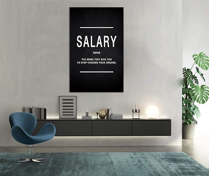 Inspirational Entrepreneur Quotes Wall Art Salary Noun Motivational Painting Prints on Canvas Modern Inspiring Posters Prints Artwork Home Decorations for Living Room Office Framed (28" Wx44 H)