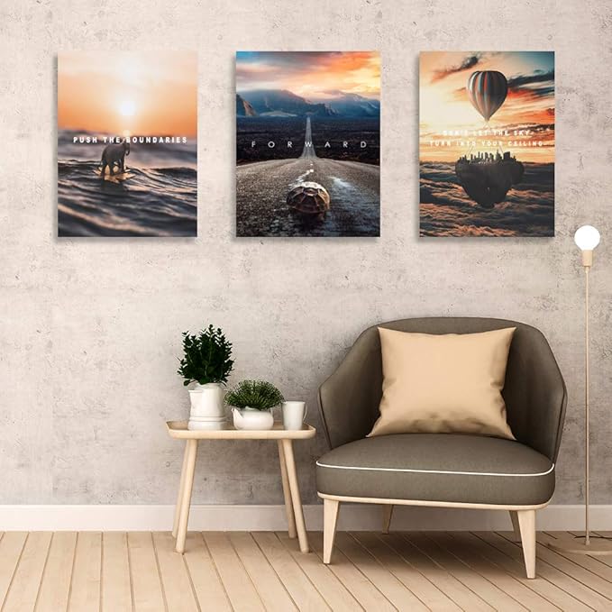 Motivational Canvas Wall Art Entrepreneur Office Wall Decor Inspirational Poster Print Elephant Painting Picture Home Decoration for Bedroom Artwork 16inch x24inch x3pieces