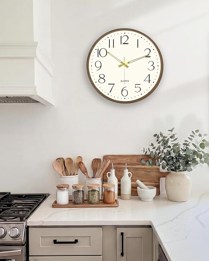 Vintage Wall Clock 14 Inch Quartz Silent Non-Ticking Analog Clock Battery Operated Rustic Round Decorative Clock for Living Room Kitchen Home Office Classroom