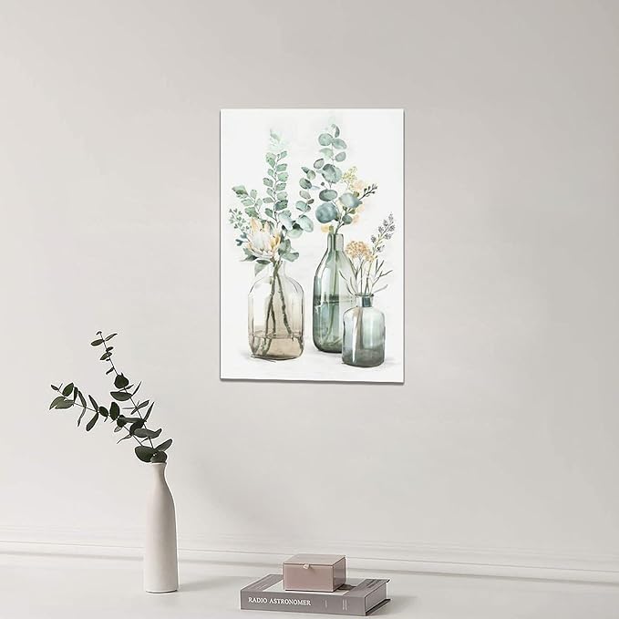 Botanical Bathroom Wall Art Rustic Green Plant Pictures Wall Decor Botanical Canvas Country Print Painting Modern Decoration Artwork for Bathroom Living Room Bedroom Office Framed 16"x24"