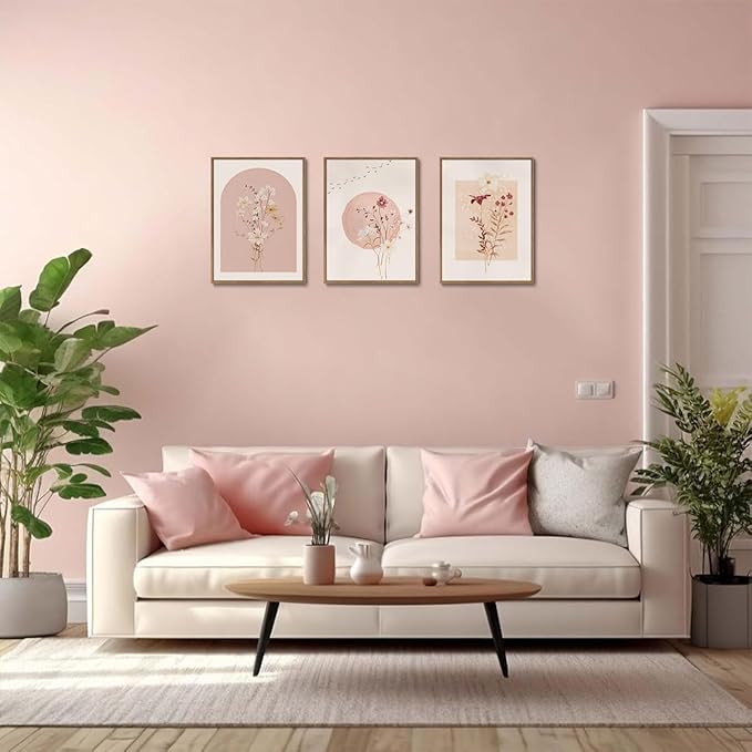 KISSFOX 3 Piece Framed Wall Art Botanical Wall Decor Pink Flower Pictures Wildflowers Canvas Art Watercolor Floral Paintings Minimalist Boho Artwork for Living Room Bedroom Bathroom