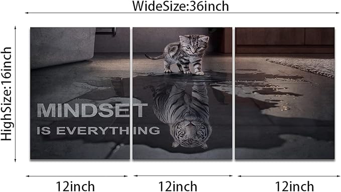 Mindset is Everything Motivational Wall Art, KAWAHONE Inspirational Entrepreneur Quotes Posters Framed, Canvas Artwork Painting Picture for Home Decoration Living Room Office Bedroom, 12"x16"x3 PCS