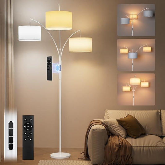 36W Dimmable Floor Lamp - 3 Lights Arc Floor Lamps Standing Lamp with Remote & Touch Control, Tall Lamp for Living Room Corner, Bedroom, Office