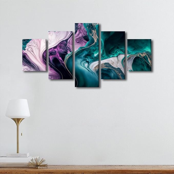Wall Art Decor for Men Modern Home Wall Canvas Art Swirls of Multi Color Marble Artwork Printing Abstract Art Pcture Prints on Canvas 5 Panel Wall Art Stretched and Framed Ready to Hang 60x32 in