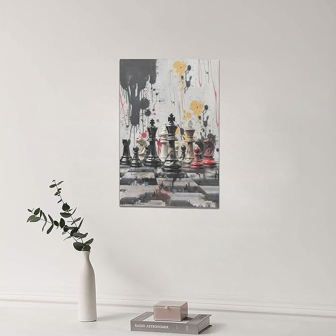 Chess Wall Art Intelligence Game Room Pictures Wall Decor Graffiti Chess Challenge Canvas Painting Print Home Modern Artwork Decorations Framed for Bathroom Living Room Bedroom Office 16 x 24 inch