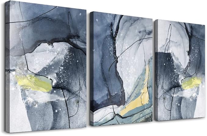 Canvas Wall Art For Living Room Large Size Wall Decor For Bedroom Wall Decorations For Office Black and White Gray Abstract Paintings Minimalist Wall Pictures Artwork Home Decor 16" X 24" 3 Piece