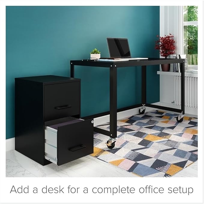 Pemberly Row 2 Drawers 24.5" Vertical Black Metal Filing Cabinet Lockable Pre-Assembled Stationary Letter Size for Home, Office