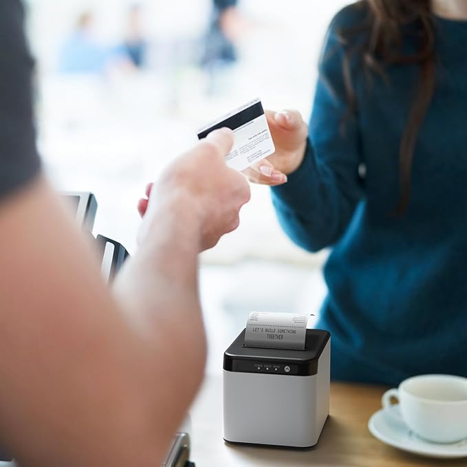 Bisofice 80mm Receipt Printer ESC/POS Thermal Printer Desktop Direct Print USB+LAN Connection High Efficiency with Auto Cutter Large Paper Bin for Shipping Business Restaurant Kitchen Supermarket