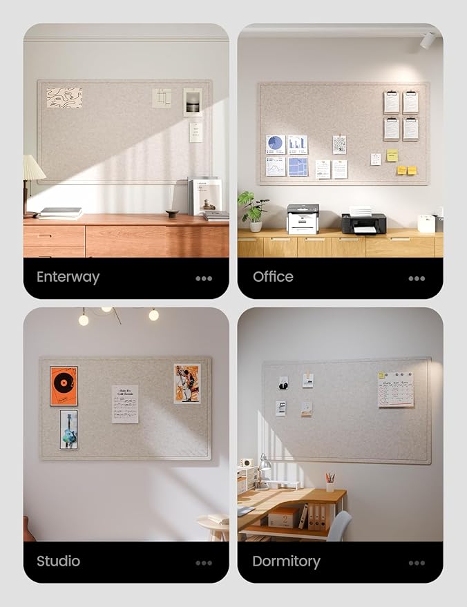 Fluxynara Large Bulletin Board, 59" x 35.4" Cork Board Alternative with 24 Safe Removable Adhesive Tabs, Foldable Felt Pin Board for Home Office, Classroom, Bedroom,Entryway for Walls— Oatmeal