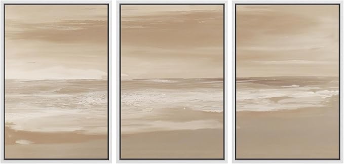 SIGNWIN Framed Canvas Print Wall Art Set Serene Sand & Sea Illustrations Decorative Relax/Calm Zen for Living Room, Bedroom, Office - 24"x36"x3 WHITE