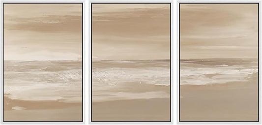 SIGNWIN Framed Canvas Print Wall Art Set Serene Sand & Sea Illustrations Decorative Relax/Calm Zen for Living Room, Bedroom, Office - 24"x36"x3 WHITE