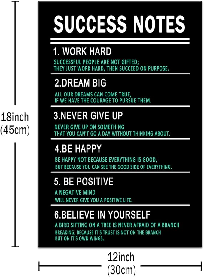 Motivational Canvas Wall Art Office Motto Success Notes Entrepreneur Quotes Inspirational for Home Bathroom Bedroom Wall Decor Posters Prints Wooden Framed Artwork [12''Wx18''H]