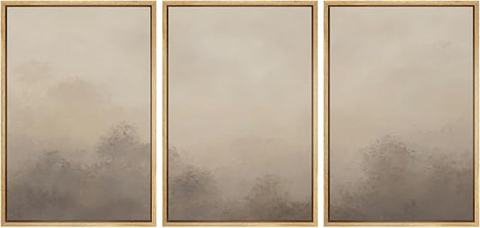 SIGNWIN Framed Canvas Print Wall Art Set Neutral Misty Forest Landscape Earth Tone Illustrations Modern Art Decorative Boho Relax/Zen Nordic for Living Room, Bedroom, Office - 16"x24"x3 Natural