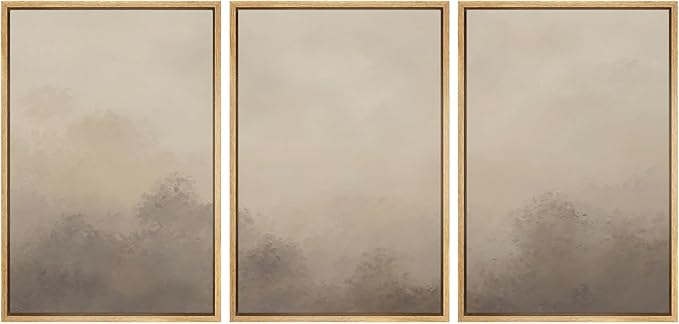 SIGNWIN Framed Canvas Print Wall Art Set Neutral Misty Forest Landscape Earth Tone Illustrations Modern Art Decorative Boho Relax/Zen Nordic for Living Room, Bedroom, Office - 24"x36"x3 Natural