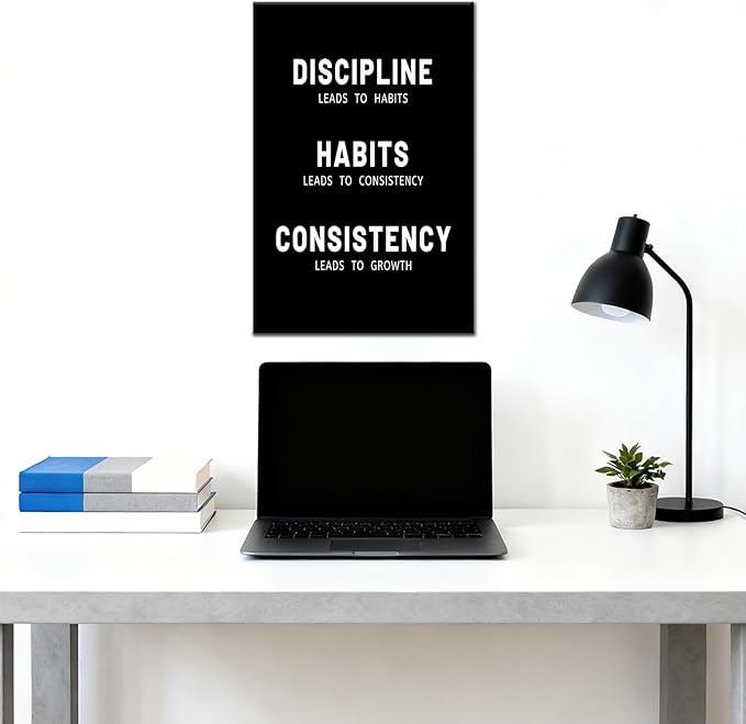 PSYYSP Discipline Habits Consistency Noun Quote Motivational Wall Art Inspirational Canvas Poster Positive Picture for Office Room Classroom Wall Decor Artwork Ready to Hang [12''Wx18''H]