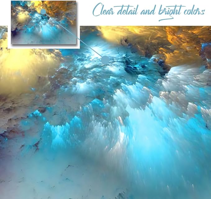 Golden Canvas Wall Art Blue Modern Abstract Painting Prints Colorful Smoke Billowing on White Background Framed Energetic Artwork Pictures for Living Room Bedroom Hallway Wall Decoration 48x32in