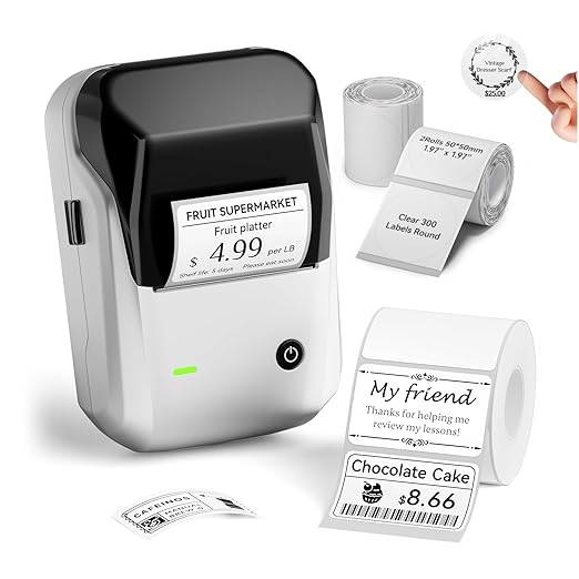 NIIMBOT B1 Label Maker with Tapes, 2 Inch Portable Thermal Label Printer for Home School Office Small Business, Address, Bakery, Crafts, Retail, Support Smartphones & PC, Silver