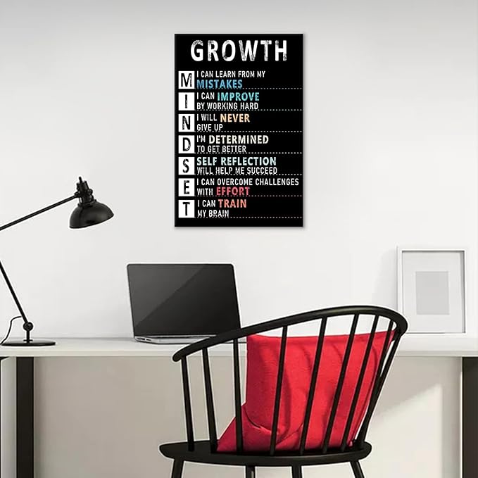 Growth Mindset Inspirational Canvas Wall Art Motivational Entrepreneur Quotes Poster Print Artwork Picture Painting Wall Decor for Modern Home Bedroom Bathroom Stretched and Framed [12''Wx18''H]