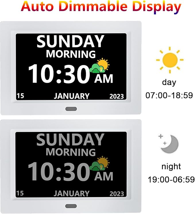 10 Inch Clock with Day and Date for Elderly Large Display Digital Clocks 12 Alarm 3 Display Modes Large Font Alzheimer's Clock Alarm Clocks for Seniors Auto DST 10in White