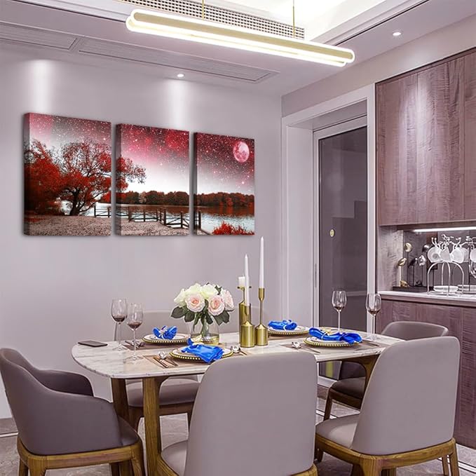 Lapremoly Large Canvas Wall Art for Living Room and Bedroom - Red Tree Abstract Landscape Paintings - Modern Inspiration Artwork for Office Decor - 3 Set