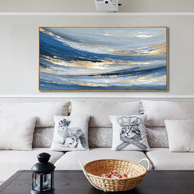 Abstract Wall Art Canvas Paintings Blue Fantasy Modern Large Framed Artwork Decor for Living Room Bedroom Office Painting Home Decor 24"x48"