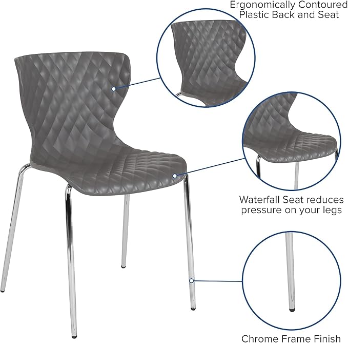 Flash Furniture Lowell Contemporary Design Gray Plastic Stack Chair