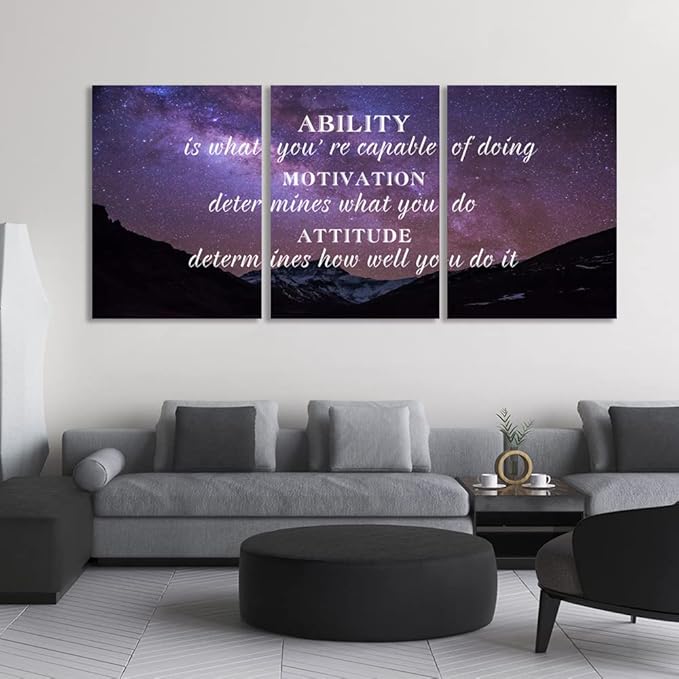 Motivational Framed Canvas Wall Art 3 Pieces Inspirational Wall Art Office Decor Positive Quotes Landscape Painting Pictures Print Artwork Home Decor for Living Room Bedroom(48" Wx24 H)