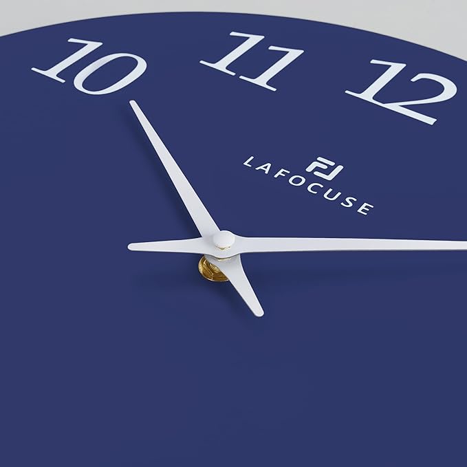 Lafocuse 12 Inch Wooden Navy Blue Wall Clock Battery Operated, Simple Minimalist Silent Kitchen Wall Clock for Living Room Decor Bedroom (Metal Hands)