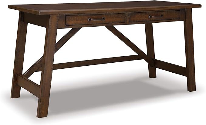 Signature Design by Ashley Baldridge Home Office Desk, Rustic Industrial Desk With Drawers, Wood Construction, Smooth-Gliding Storage for Workspaces, Ideal Office Desk for Home Offices, Brown