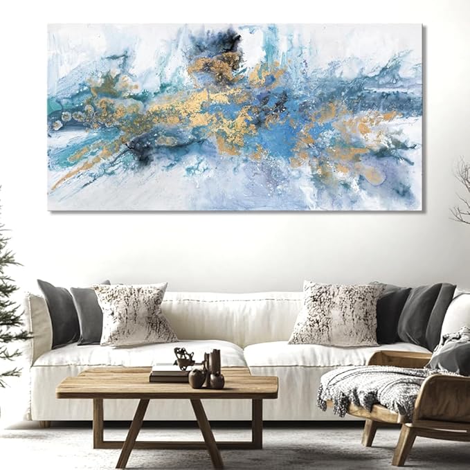 Abstract Wall Art For Living Room Large Size Navy Blue Canvas Wall Art Abstract Wall Decor Abstract Art Paintings Fantasy Colorful on White Background Modern Artwork Decor for Bedroom Bathroom Kitchen Office decor Framed pictures 71"x36"
