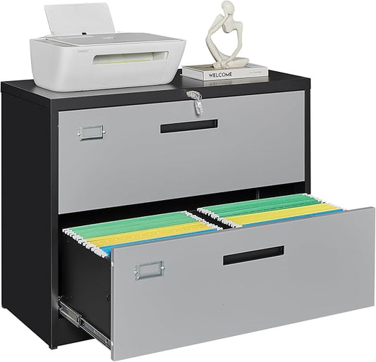 Lateral File Cabinet with Lock, 2 Drawer Metal Filing Cabinet, Lateral Filing Cabinet with Lock for Home Office, Locking Metal Steel Wide File for Legal/Letter A4 Size