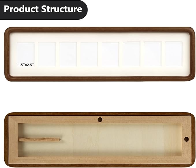 Hans 4"x16" Frames Collage Photo Frame Single Mat with Eight 1.5x2.5 Openings and Satin Solid Frame Horizontal or Vertical(8 Openings)